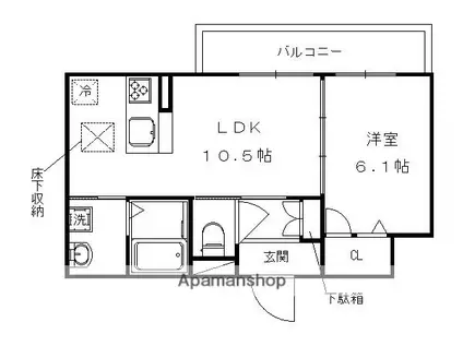 ベレオ桂(1LDK/1階)の間取り写真