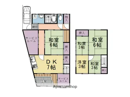 山陰本線 円町駅 徒歩12分 2階建 築77年(5SDK)の間取り写真