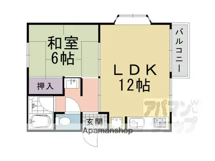 シャルマン宇津根(1LDK/1階)の間取り写真