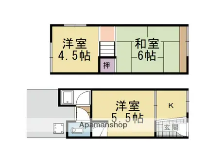 阪急電鉄京都線 東向日駅 徒歩9分 2階建 築59年(3K)の間取り写真