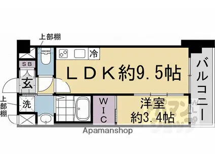 ソルテラス嵯峨嵐山(1LDK/1階)の間取り写真