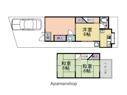 山陰本線 亀岡駅 徒歩17分 2階建 築50年(3K)の間取り写真