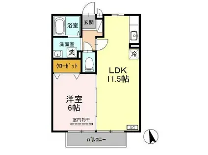 リバーサイド桂川B棟(1LDK/2階)の間取り写真