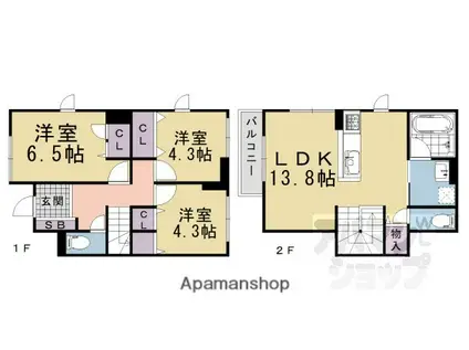 阪急電鉄京都線 桂駅 徒歩3分 2階建 築1年(3LDK)の間取り写真