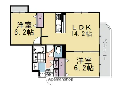 グランシュ長岡京(2LDK/3階)の間取り写真