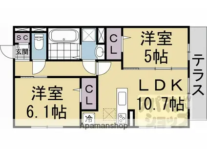 FLEUR II(2LDK/2階)の間取り写真