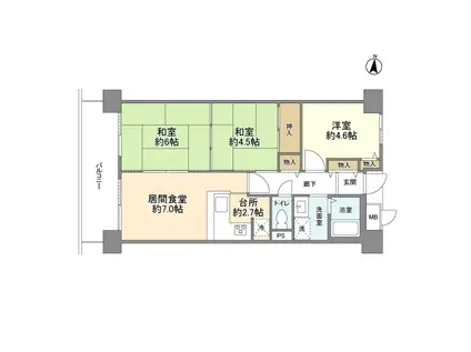 サンヴェール太秦(3DK/7階)の間取り写真