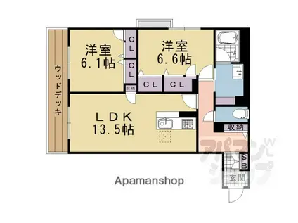グランコート北浦(2LDK/1階)の間取り写真