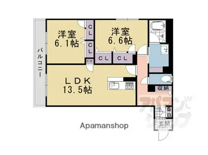 グランコート北浦(2LDK/2階)の間取り写真