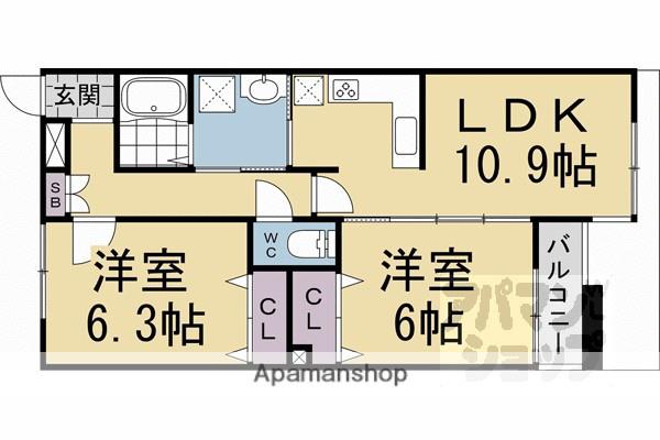 阪急電鉄京都線 桂駅 徒歩16分 2階建 築38年(2LDK)の間取り写真