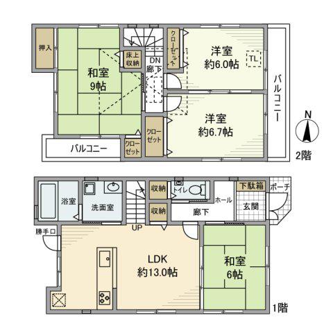 阪急電鉄京都線 長岡天神駅 バス乗車時間:6分 上ノ町バス停で下車 徒歩5分 2階建 築20年(4LDK)の間取り写真