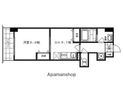 綾小路パレス(1DK/9階)の間取り写真