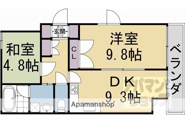 ゴールドハイツ五条(2DK/7階)の間取り写真