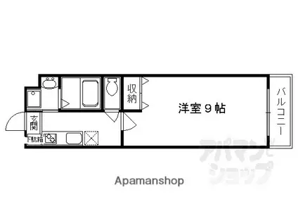 ヒーリングコート御所西(1K/1階)の間取り写真