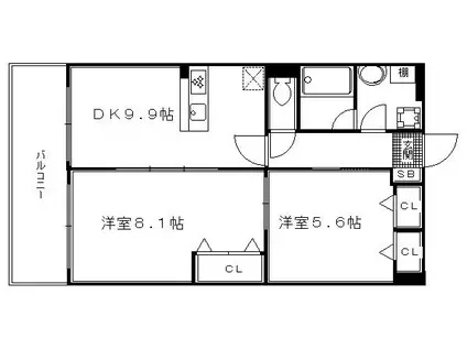 ヴェルデ山科(2DK/3階)の間取り写真