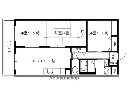 ソフィスタ洛北(3LDK/3階)の間取り写真