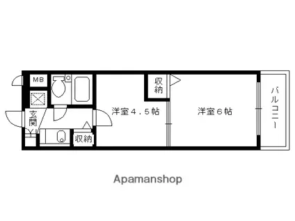 ライオンズマンション鴨川北(2K/2階)の間取り写真