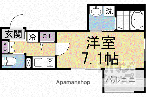 アクアプレイス京都北白川(1K/2階)の間取り写真