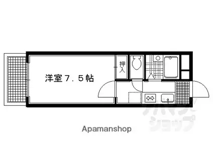 東西俵屋町マンション(1K/2階)の間取り写真