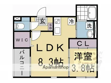 ハーモニーテラス勧修寺平田町II(1LDK/2階)の間取り写真