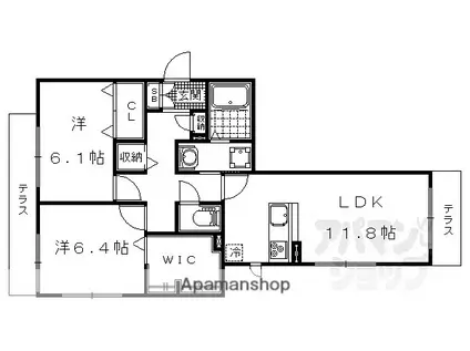 シャーメゾン乙出II(2LDK/1階)の間取り写真