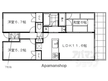 グラン・ブルー智恵光院通(3LDK/5階)の間取り写真