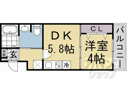 COCON京都一条(1DK/3階)の間取り写真