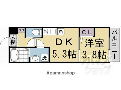 サイプレス御所西(1DK/1階)の間取り写真