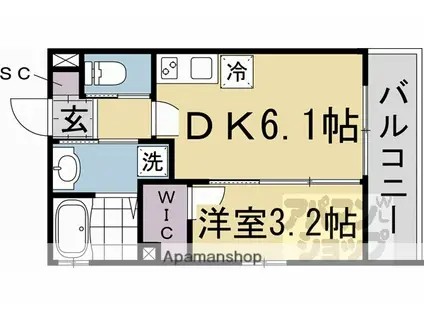 LIVE FLAT京都西院(1DK/2階)の間取り写真