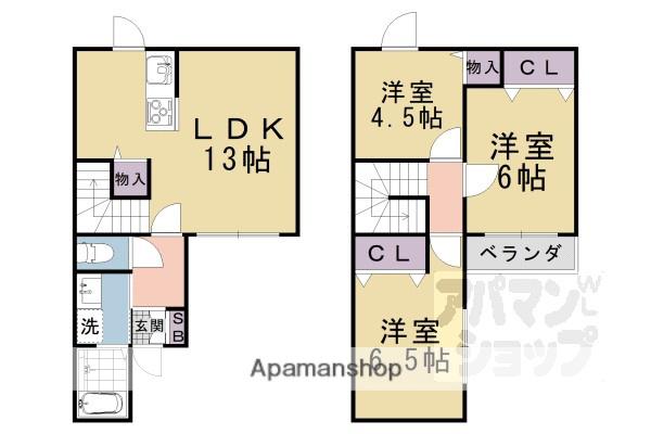 京都市東西線 御陵駅 徒歩5分 2階建 築1年(3LDK)の間取り写真