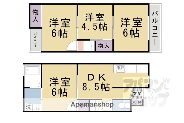 京阪電気鉄道京津線 追分駅(滋賀) 徒歩24分 2階建 築51年(4LDK)の間取り写真