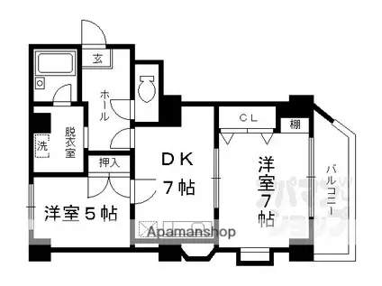ダイアパレス西大路御池(2DK/3階)の間取り写真