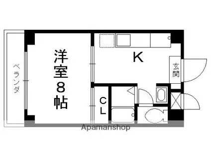 阪急電鉄京都線 西京極駅 徒歩3分 5階建 築25年(1K/2階)の間取り写真