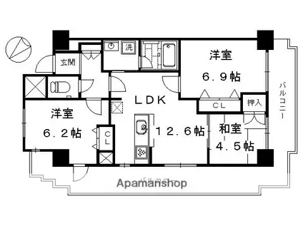 信開ガーデンコート西大路(3LDK/3階)の間取り写真