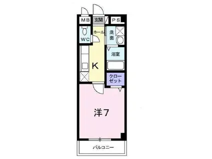 クリザンテーム 山本Ⅱ(1K/2階)の間取り写真