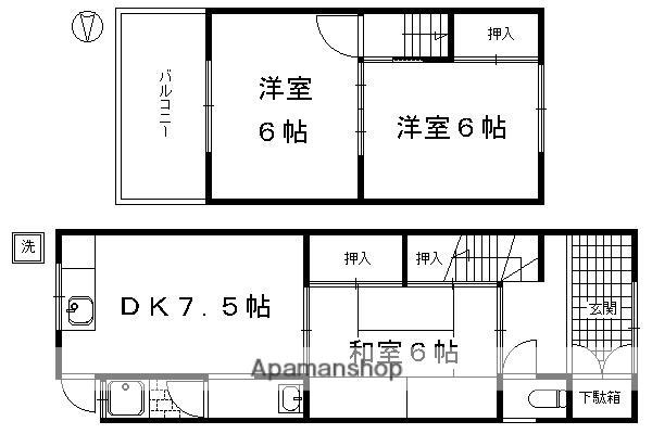 東海道本線 西大路駅 徒歩5分 2階建 築64年(3DK)の間取り写真