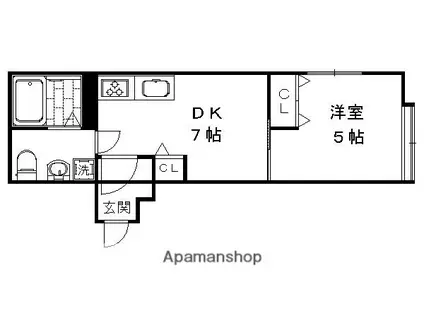 エスターテ太秦広隆寺(1DK/2階)の間取り写真