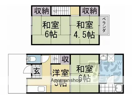 京都市烏丸線 北大路駅 徒歩27分 2階建 築52年(4K)の間取り写真