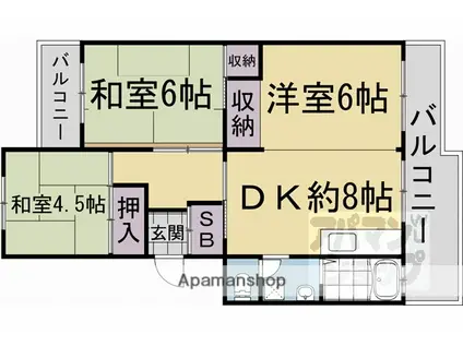 西京極市営9号棟(3DK/1階)の間取り写真
