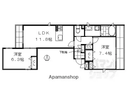 千坂御所南II番館(2LDK/3階)の間取り写真