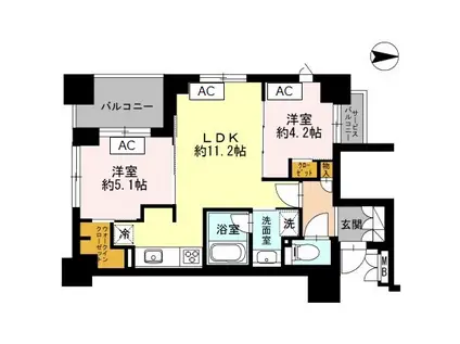 リヴァーク四条烏丸(2LDK/2階)の間取り写真