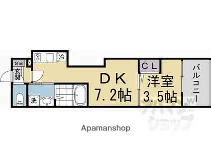 ハーモニーテラス太秦一ノ井町(1DK/1階)の間取り写真