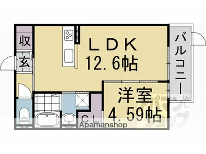SIDE西ノ京(1LDK/1階)の間取り写真
