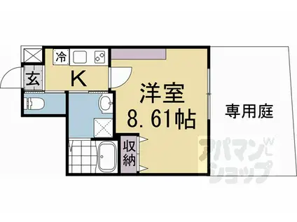 フラッティ西京極(1K/1階)の間取り写真