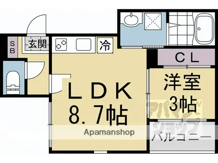 ハーモニーテラス花園伊町(1LDK/1階)の間取り写真