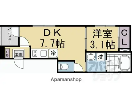 アミティア円町(1DK/2階)の間取り写真