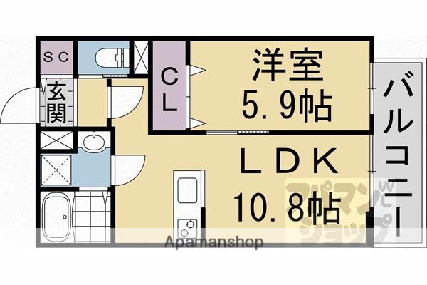 FORESTMAISON京都北山 ウエスト(1LDK/2階)の間取り写真