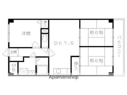 東野第一グリーンハイツ山科(2LDK/3階)の間取り写真
