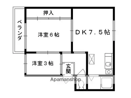 コーポ日吉坂(2DK/2階)の間取り写真