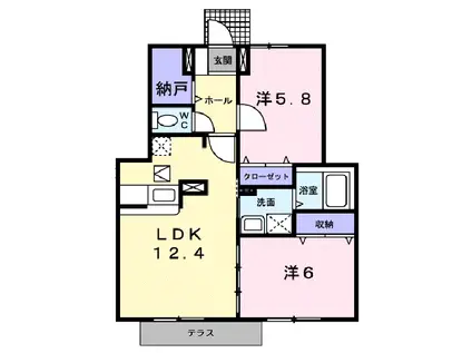 コーポ勢多Ⅱ番館(2LDK/1階)の間取り写真